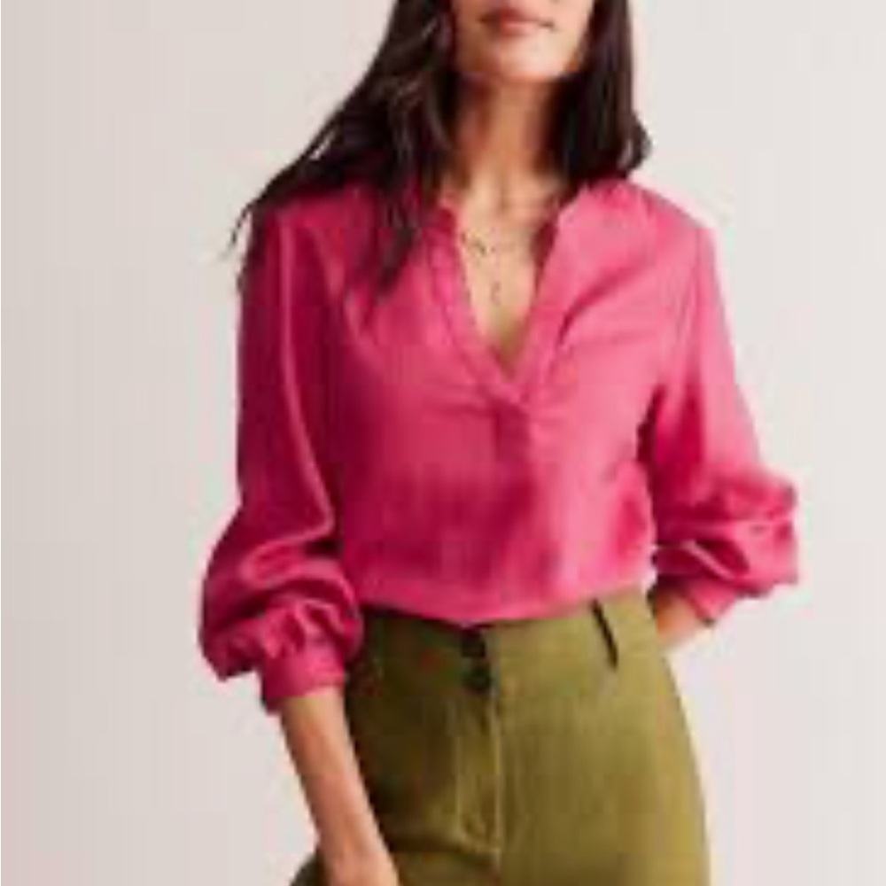 Boden Alice Linen Blouse in color Rethink Pink size 6 **has flaw